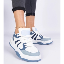 Sneaker da donna blu con allacciatura enorme 1