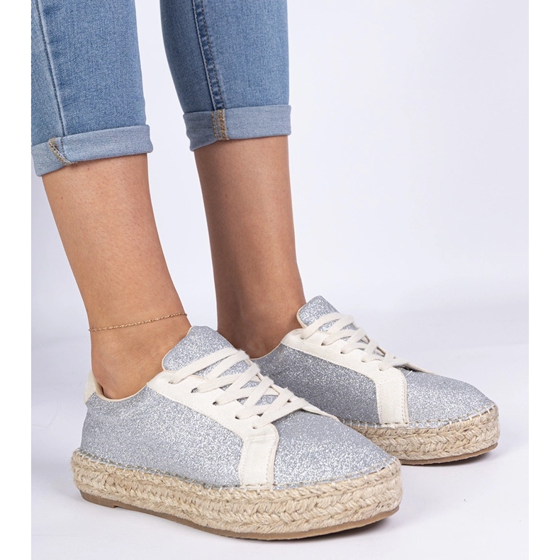 Espadrille da donna d'argento decorate con glitter 2