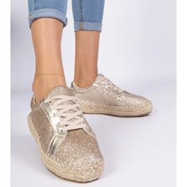 Espadrille da donne dorate decorate con glitter d'oro 1