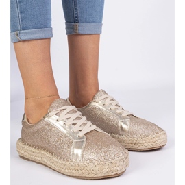 Espadrille da donne dorate decorate con glitter d'oro 2