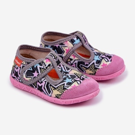 Pantofole per bambini in velcro grigio rosa 1