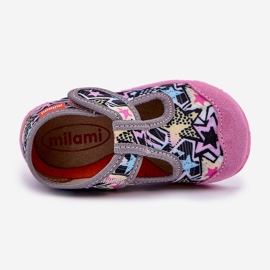 Pantofole per bambini in velcro grigio rosa 2
