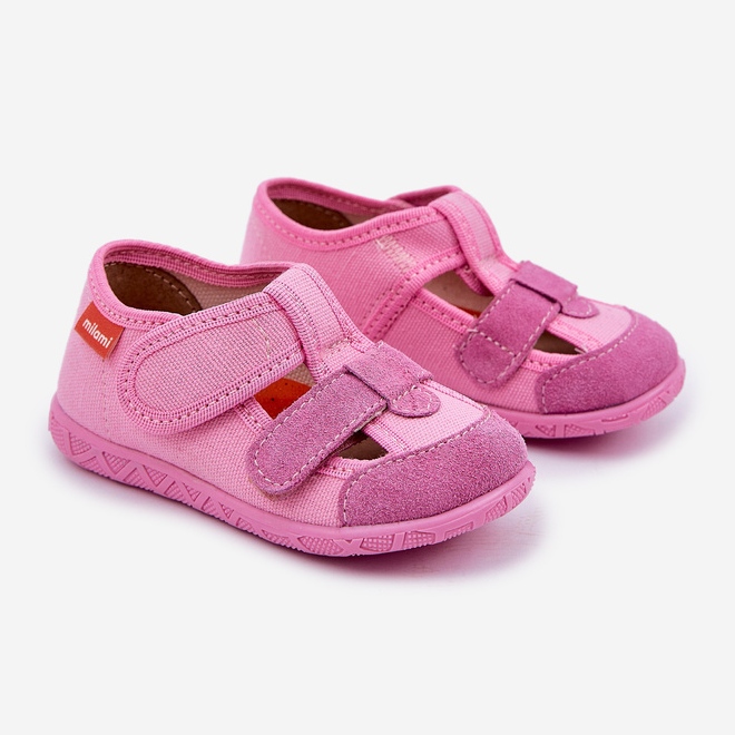 Pantofole per bambini per velcro rosa 1