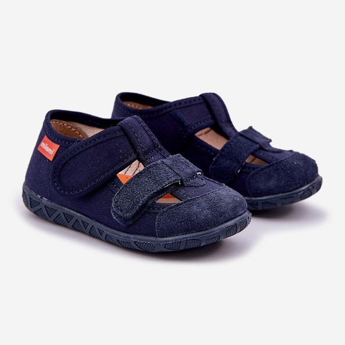 Pantofole per bambini per velcro blu navy 1