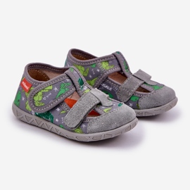 Pantofole per bambini per velcro in dinosauri grigi grigio 1