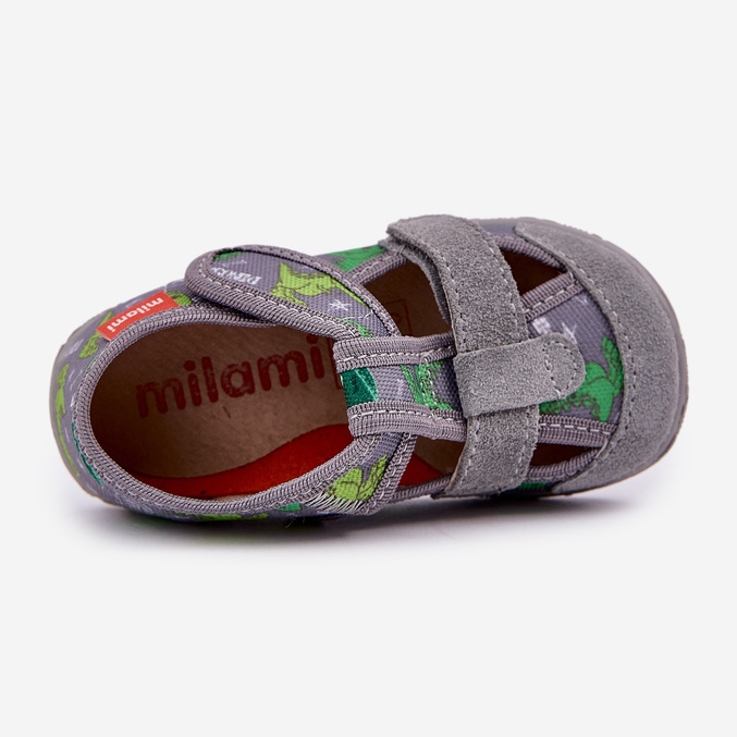 Pantofole per bambini per velcro in dinosauri grigi grigio 2