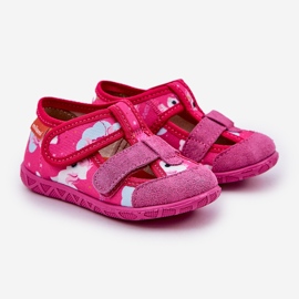Pantofole per bambini per velcro in unicorno fucsia rosa 1