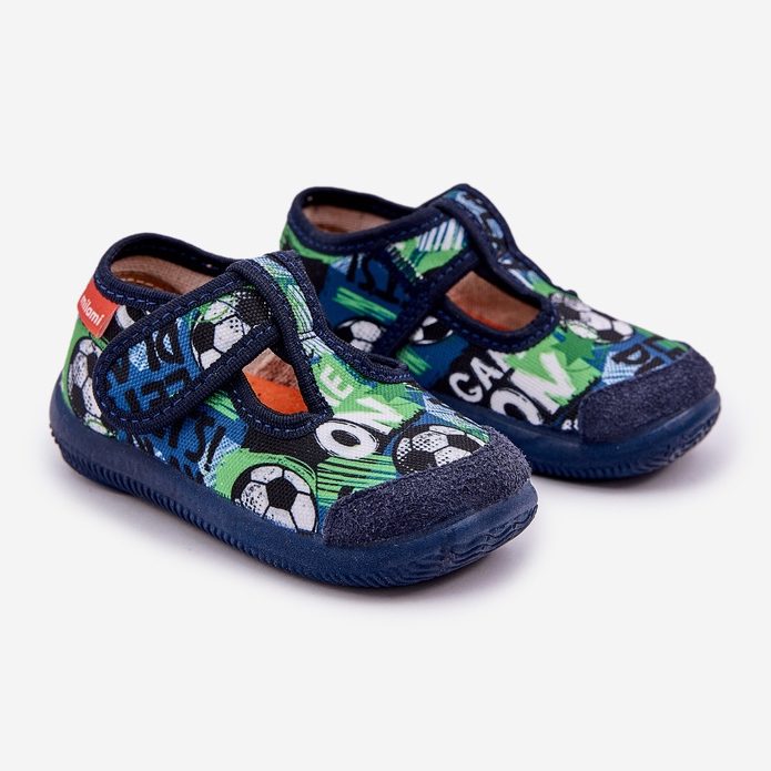Pantofole per bambini flessibili per palline in velcro navy blu 1