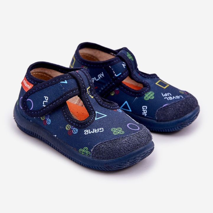 Pantofole per bambini flessibile in velcro blu navy 1