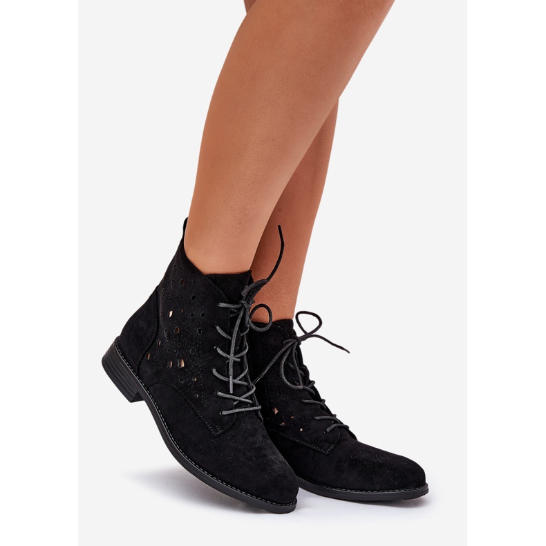 Stivali allacciati con un modello di lavoro aperto S.Barski Hy51-136 Black nero 1