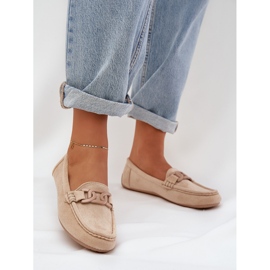 Mocassini da donna in pelle scamosciata con decorazione beige 2