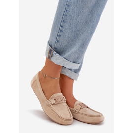 Mocassini da donna in pelle scamosciata con decorazione beige 1