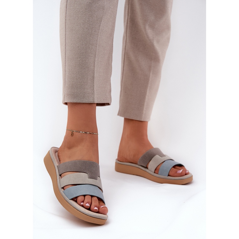 Comodi pantofole da donna blu beige 2