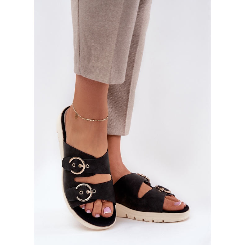 Zeppe da donna leggero con fibbie nere nero 2