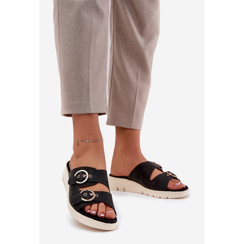 Zeppe da donna leggero con fibbie nere nero 1