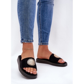 Pantofole da donna con una decorazione dorata nera nero 2