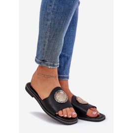 Flip flip piatti in pelle Eco con decorazione nera nero 1