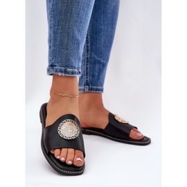 Flip flip piatti in pelle Eco con decorazione nera nero 2