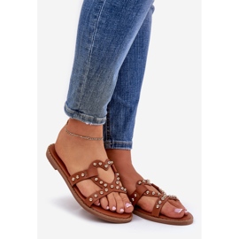 Infradito da donne a cammello piatto decorato marrone 1