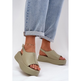 S.Barski Sandali in pelle da donna sulla piattaforma verde SJ2301-2 2