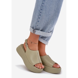 S.Barski Sandali in pelle da donna sulla piattaforma verde SJ2301-2 1