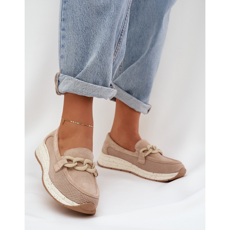 S.Barski Mocassini in pelle scamosciata sulla piattaforma con D&amp;A TW552 Beige Chain 2