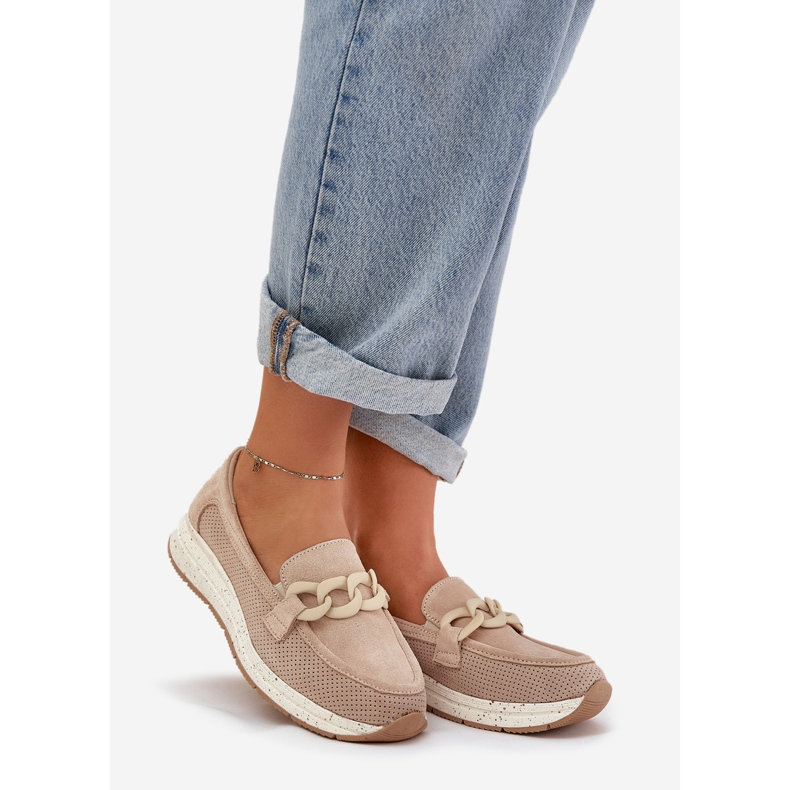 S.Barski Mocassini in pelle scamosciata sulla piattaforma con D&amp;A TW552 Beige Chain 1