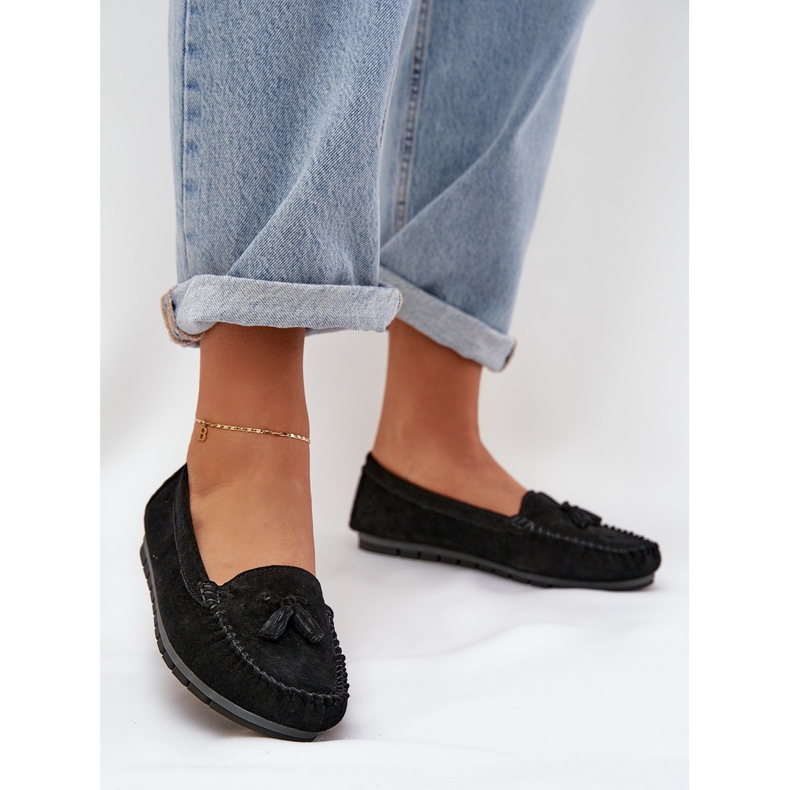 Mococcasin in pelle scamosciata classica da donna S.Barski LR51-548 Black nero 2