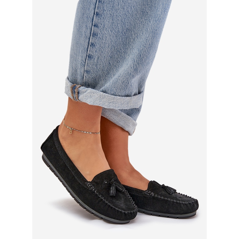 Mococcasin in pelle scamosciata classica da donna S.Barski LR51-548 Black nero 1