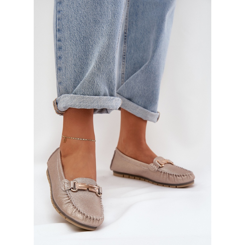 S.Barski Mocacchi piatti glitter fatti in pelle naturale D&amp;A LR51-546 Zloty d'oro 2