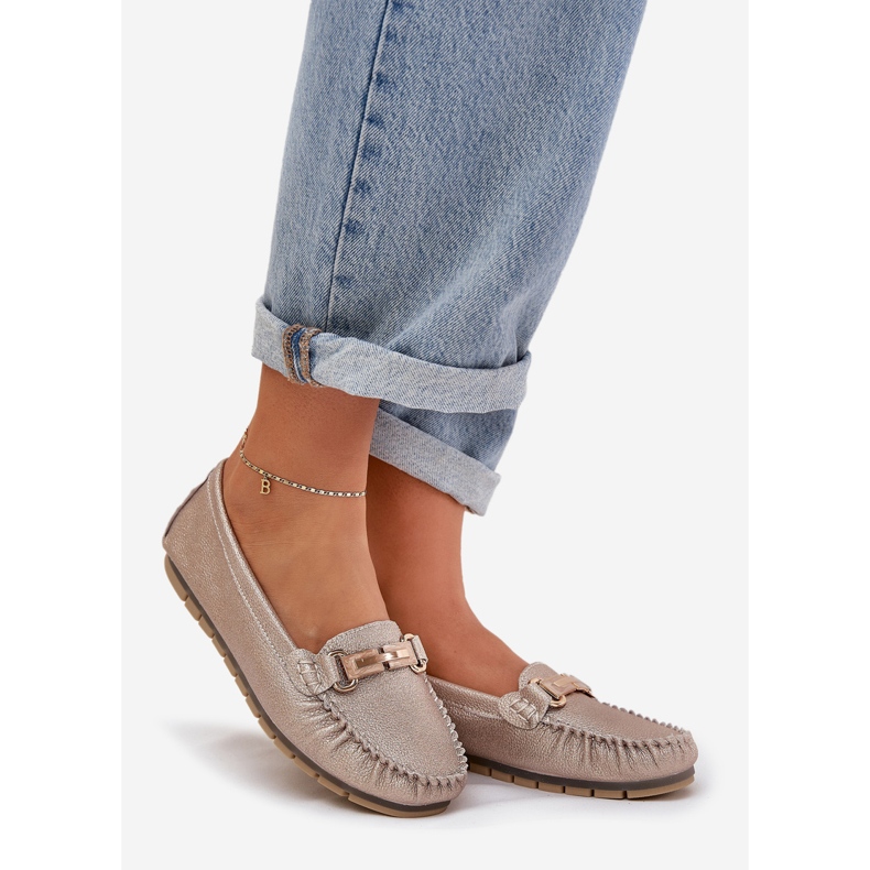 S.Barski Mocacchi piatti glitter fatti in pelle naturale D&amp;A LR51-546 Zloty d'oro 1