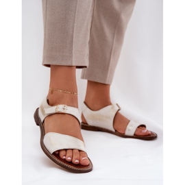 Sandali da donna piatta in pelle Zazoo 3014 Golden Scated d'oro 2