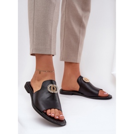 Eleganti infradito da donna in pelle con decorazione Zazoo 3008 Nero 2