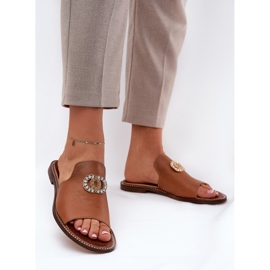 Eleganti infradito da donna in pelle con decorazione zazoo 3008 cammello marrone 2
