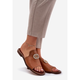 Eleganti infradito da donna in pelle con decorazione zazoo 3008 cammello marrone 1