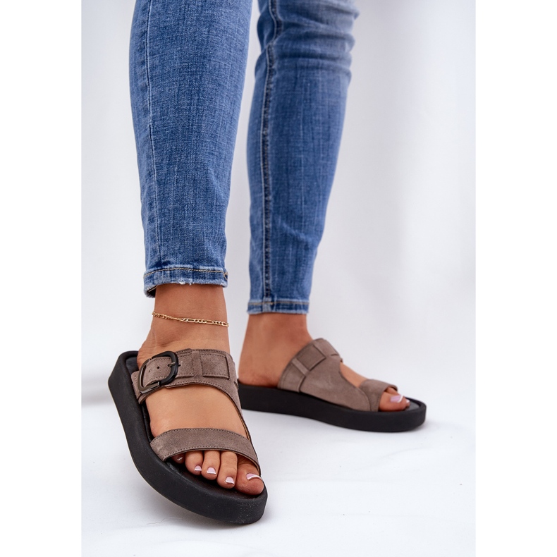 Flip di pelle scamosciata femminile sulla piattaforma marrone Zazoo 3024 2