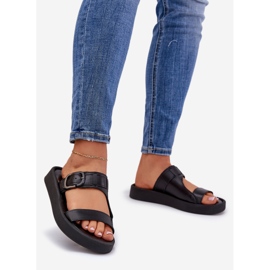Flip in pelle femminile sulla piattaforma nera Zazoo 3024 nero 1