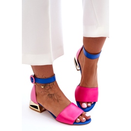 Sandali in pelle su tacchi dorati Laura Messi 2143 rosa-blu 3