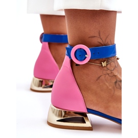 Sandali in pelle su tacchi dorati Laura Messi 2143 rosa-blu 4