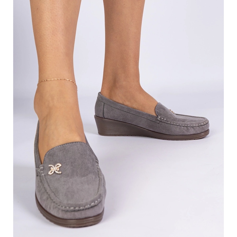 Mocassine femminili grigie per un cuneo di ecozamsz grigio 1