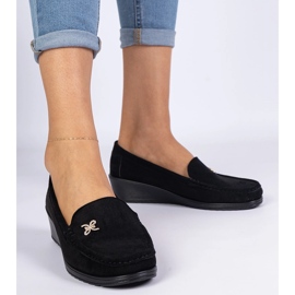 Mocassine delle donne nere per un cuneo di ekozamsz nero 1