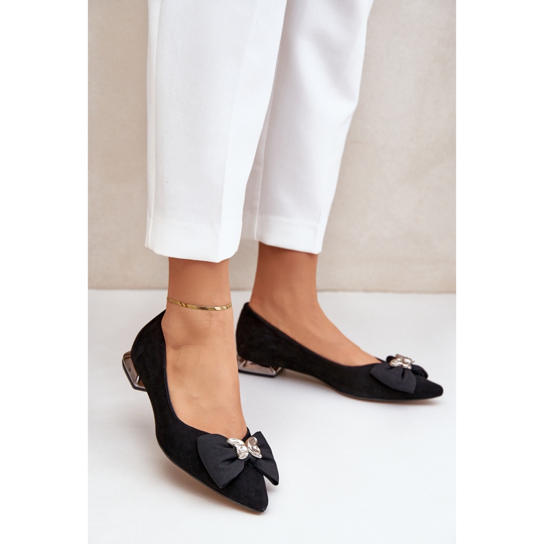 Eleganti ballerine femminili in pelle scamosciata con Laura Messi 2893 Black Bow nero 2