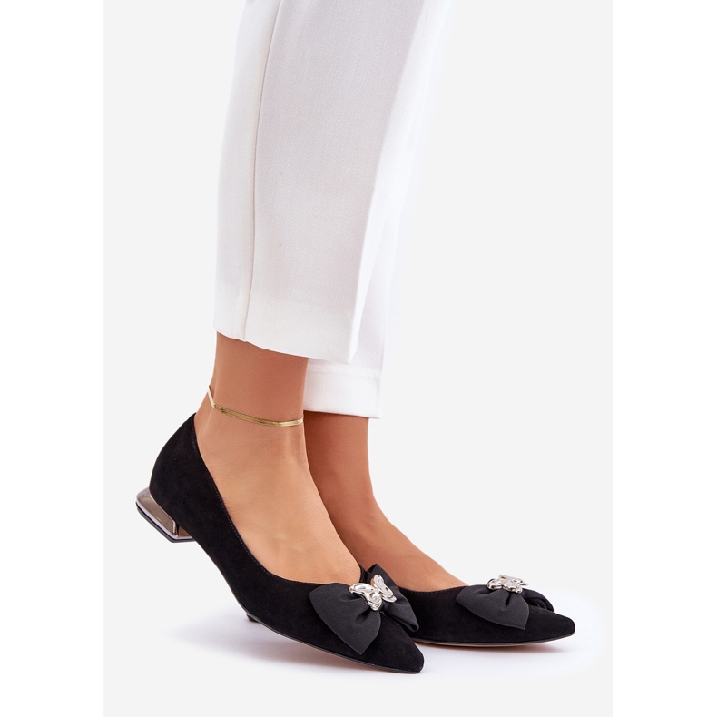 Eleganti ballerine femminili in pelle scamosciata con Laura Messi 2893 Black Bow nero 1