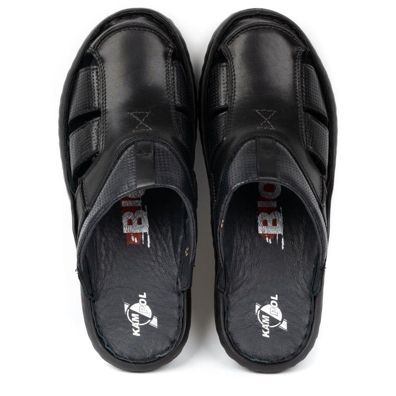 Kampol Infradito da uomo in pelle 224KAM, nere nero 1