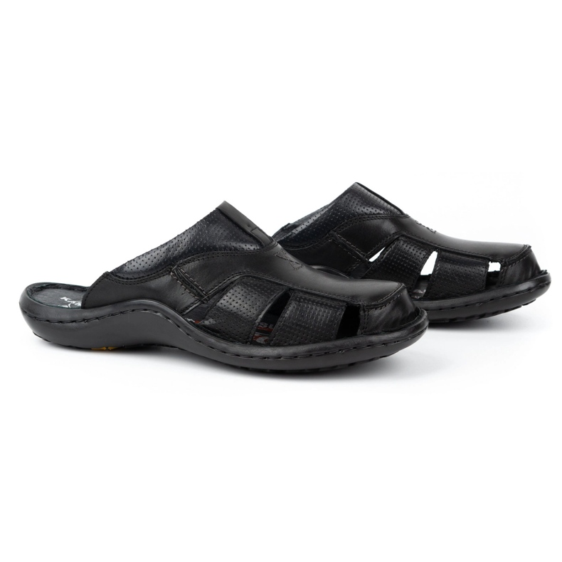 Kampol Infradito da uomo in pelle 224KAM, nere nero 4