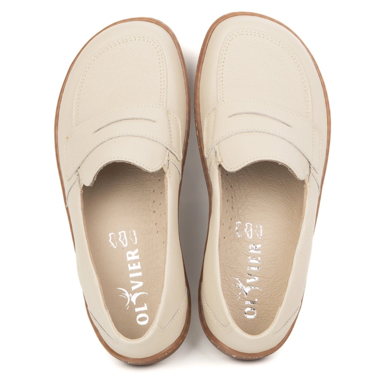 Olivier Eleganti mocassini in pelle minimalista da donna a piedi 1280 beige 1