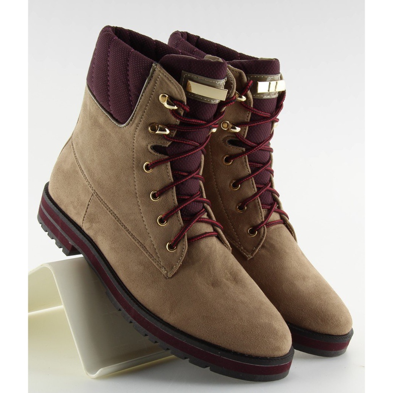 Stivali stringati beige 1539 Khaki cachi 1