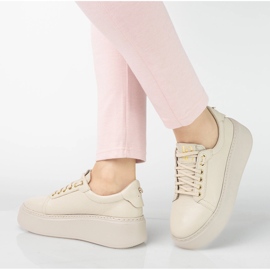 Sneaker in pelle femminile sulla piattaforma Pollonus beige 5-1722-002 1