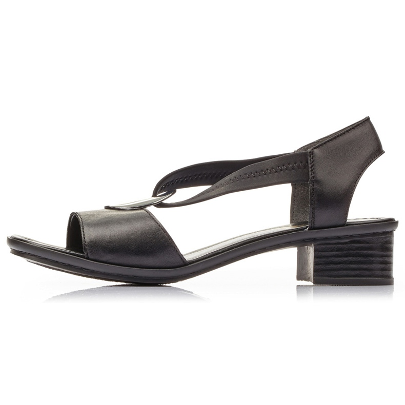 Sandali da donna in pelle con elastici neri Rieker 62662-01 nero 2