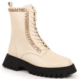 Stivaletti da donna in pelle con catena, isolamento Artiker beige 1